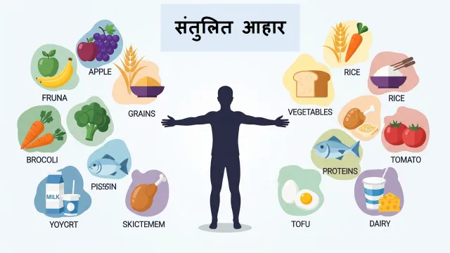 Meaning of Diet infographic showing basic food categories in a balanced human diet