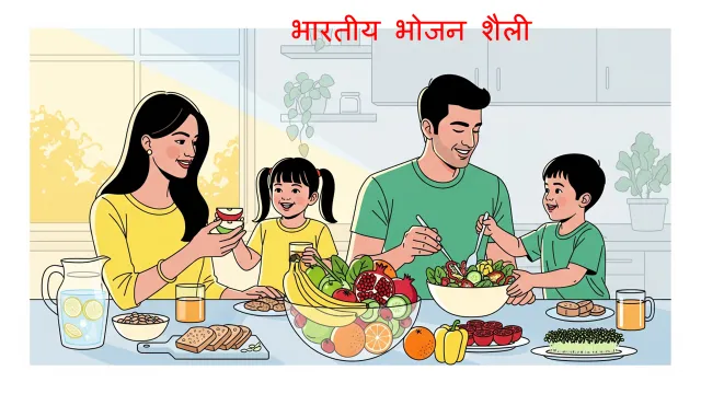 Importance of Healthy Diet illustration of a person eating healthy food as part of a balanced lifestyle