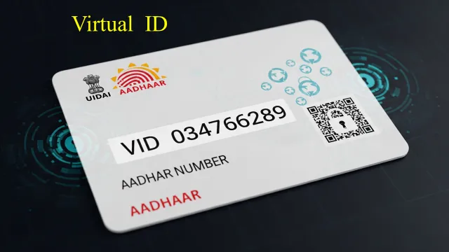 Aadhaar virtual ID concept illustration Aadhaar card mockup displaying virtual ID for digital privacy
