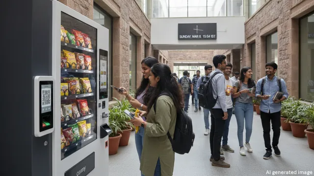 भीड़भाड़ वाली जगह पर लगी वेंडिंग मशीन
